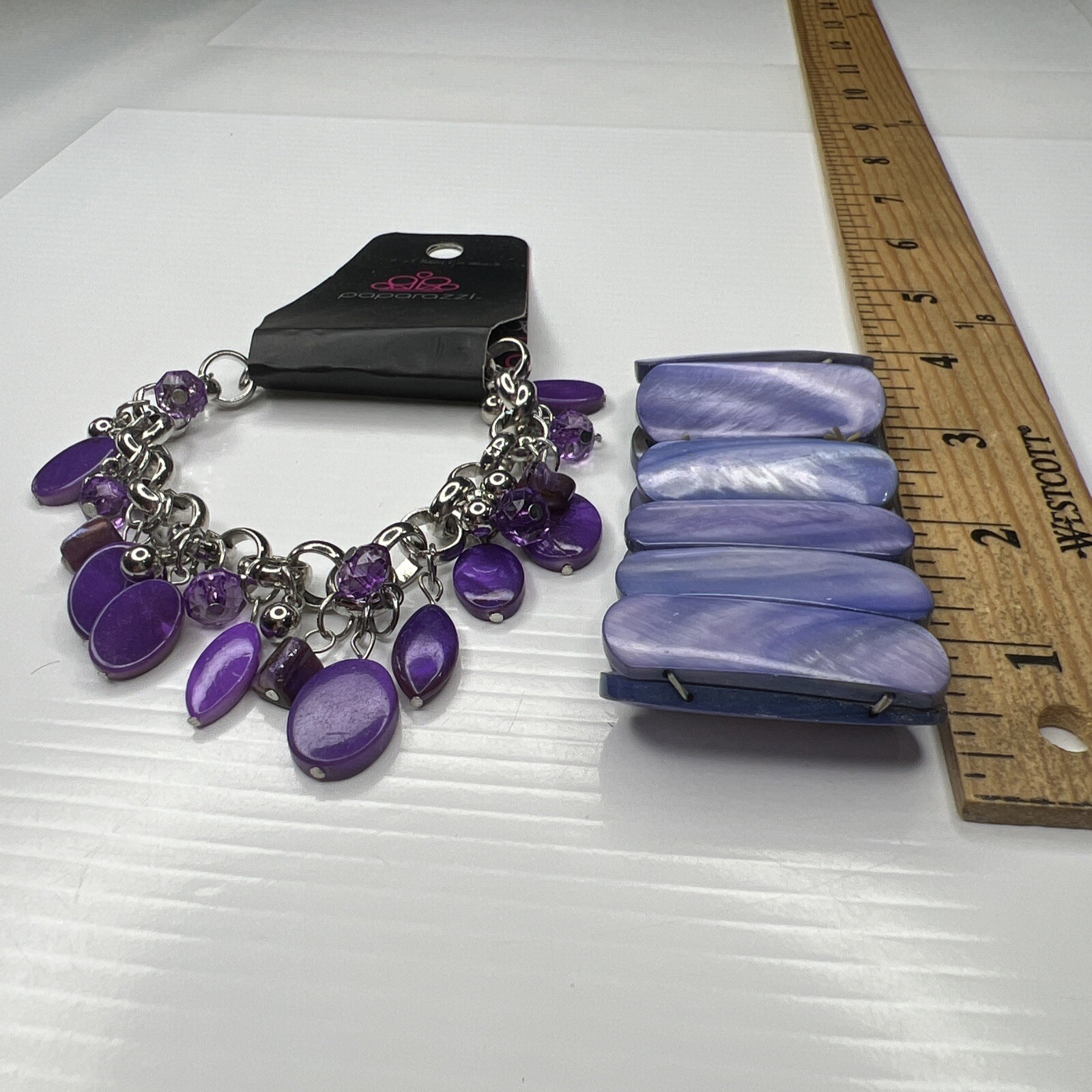 H6 Lot Purple Abalone Mother Pearl Stretch Chain Glam Paparazzi Retro Bracelets