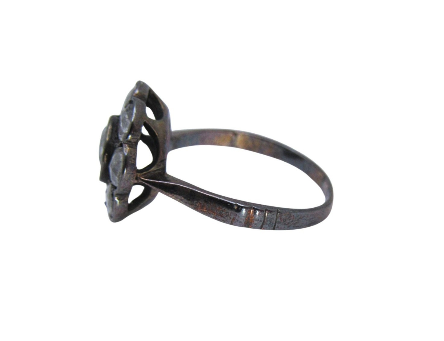 Sterling Silver Rose Cut Diamond Vintage Flower Ring Size 5.5
