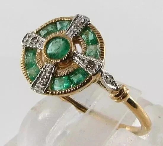2Ct Art Deco Style Lab Created Diamond & Emerald Engagement 14K Gold Finish Ring