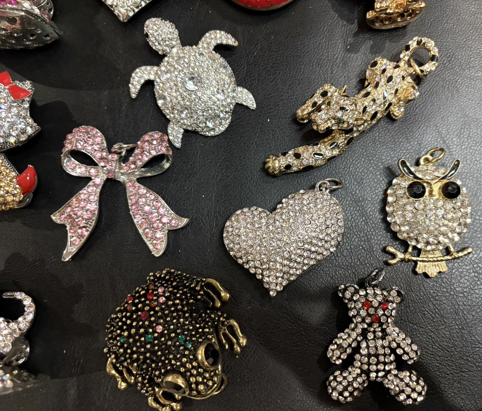 Rhinestone Lot Some Articulated Moveable Cat Tiger Owl Bird Koala Bear Pendants