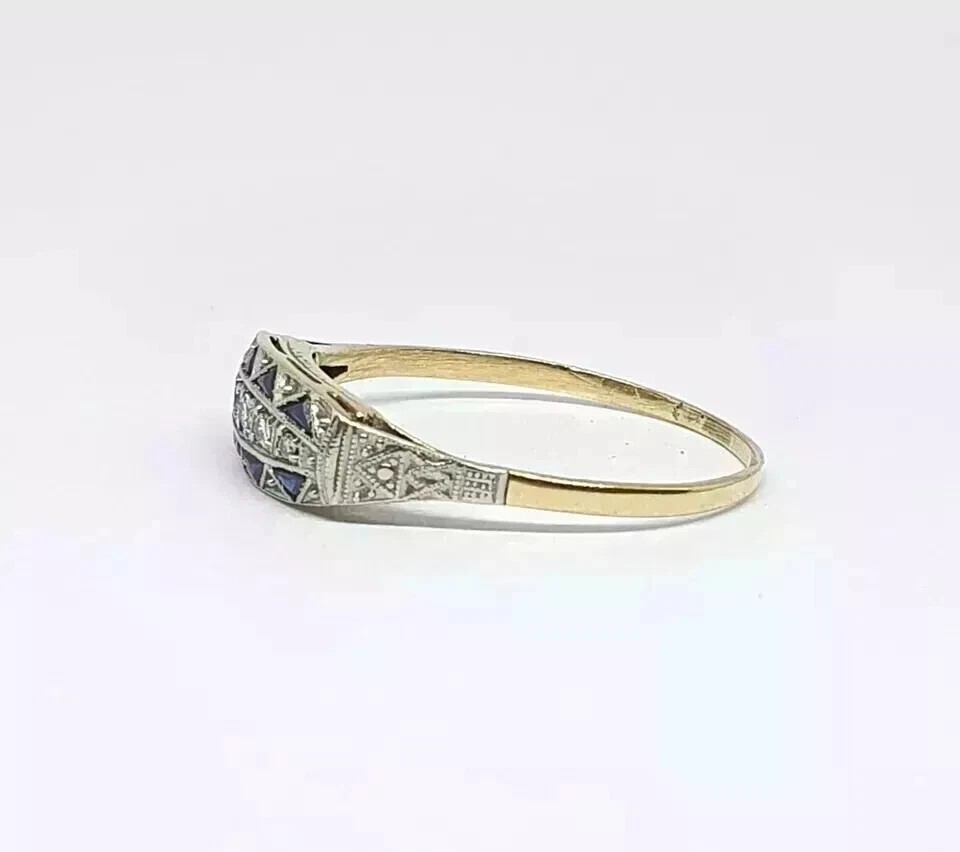 Art Deco Vintage Style Lab-Created Diamond Sapphire 14k Gold FN Engagement Ring