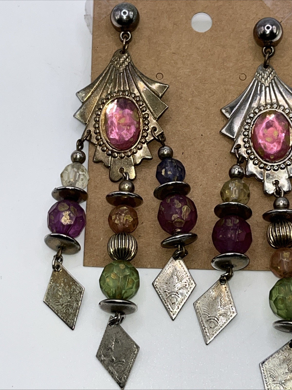 Vtg 1980s Pierced Earrings Multi-Color Chandelier Boho Statement Southwestern