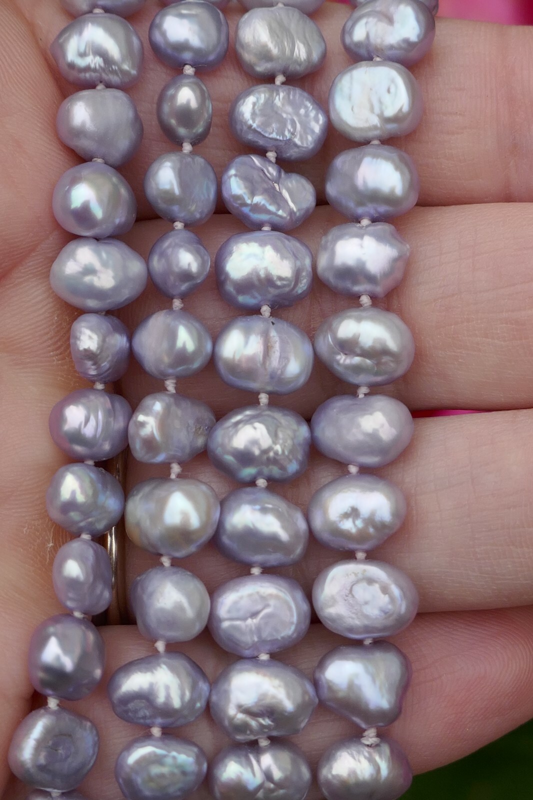 Vintage Lavender 6.8 mm x 6.4mm Baroque Pearl Necklace – 34.5″ Long