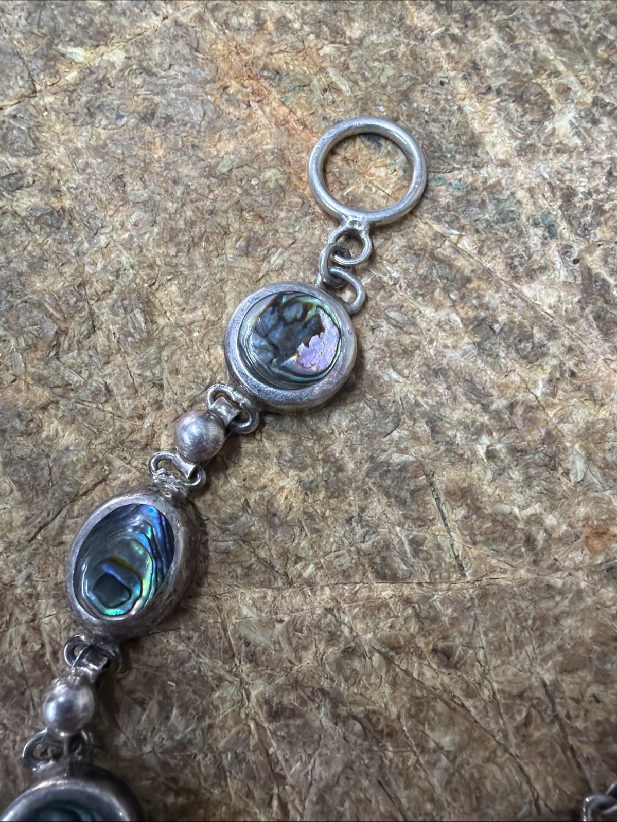 Vintage Rare Mexico 925 Sterling Silver Abolone Toggle Bracelet 30g