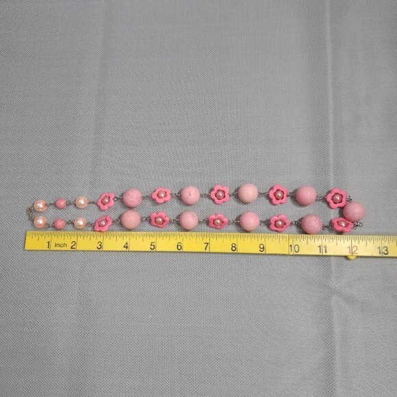 Vintage Handmade Women’s Necklace Pink Cotton Candy Natural Stones, Faux Pearls