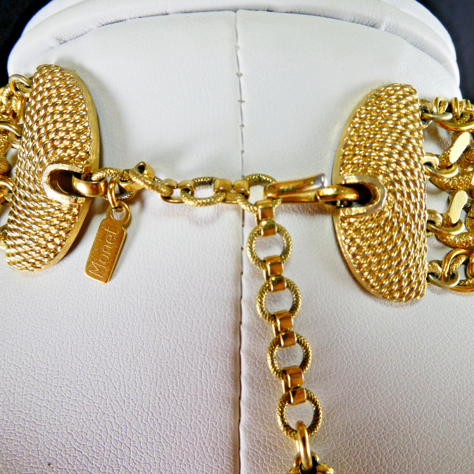 Vintage MONET Multi Strand Chain Necklace Bib 4 Strand Hook Clasp