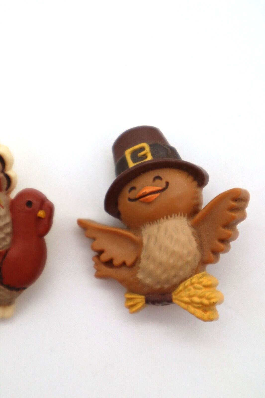 Lot of 2 Vtg Hallmark Thanksgiving Pins Brooches Pilgrim Bird & Turkey 1980s