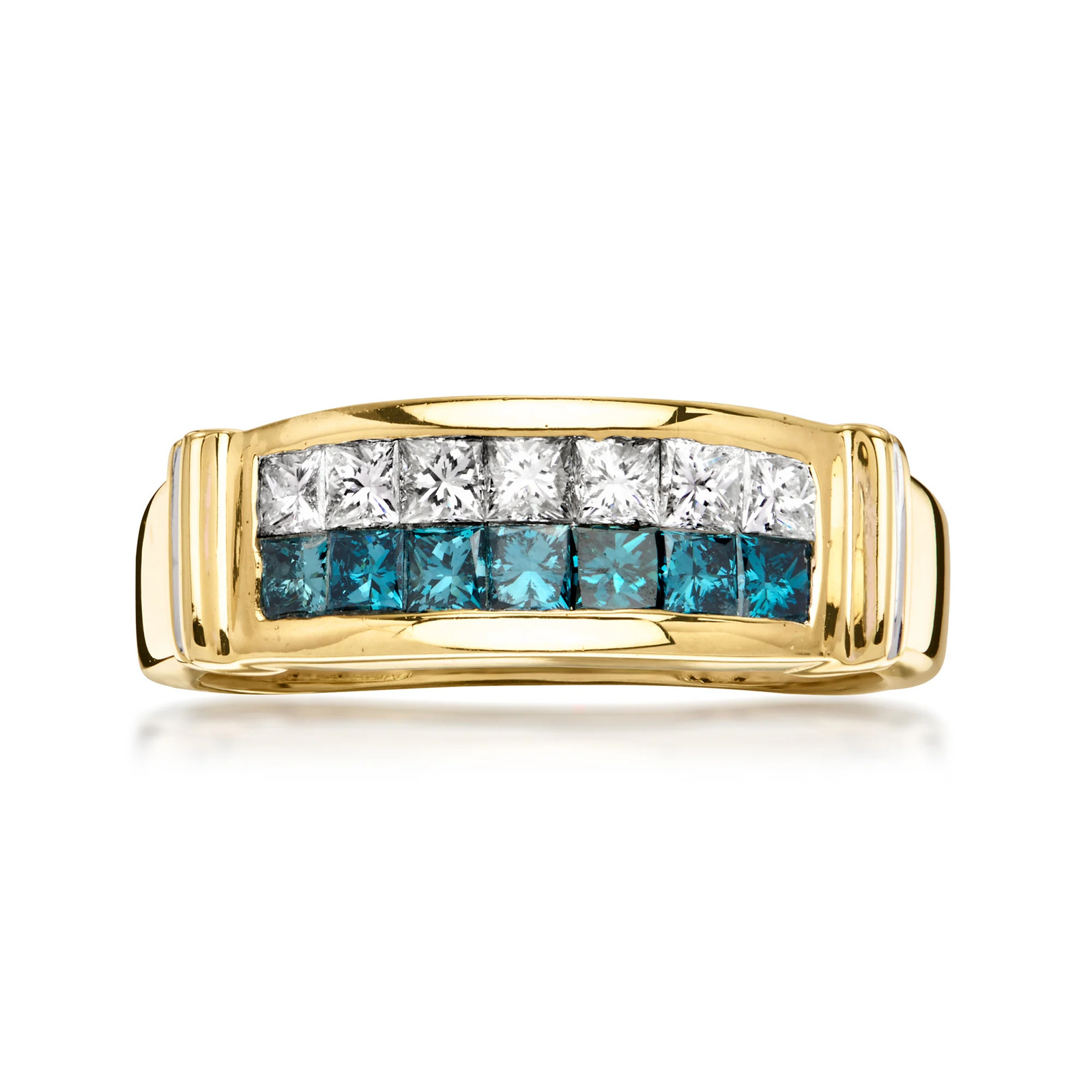 Vintage 1.00 ct. t.w. White and Blue Diamond Ring in 14kt Yellow Gold. Size 7