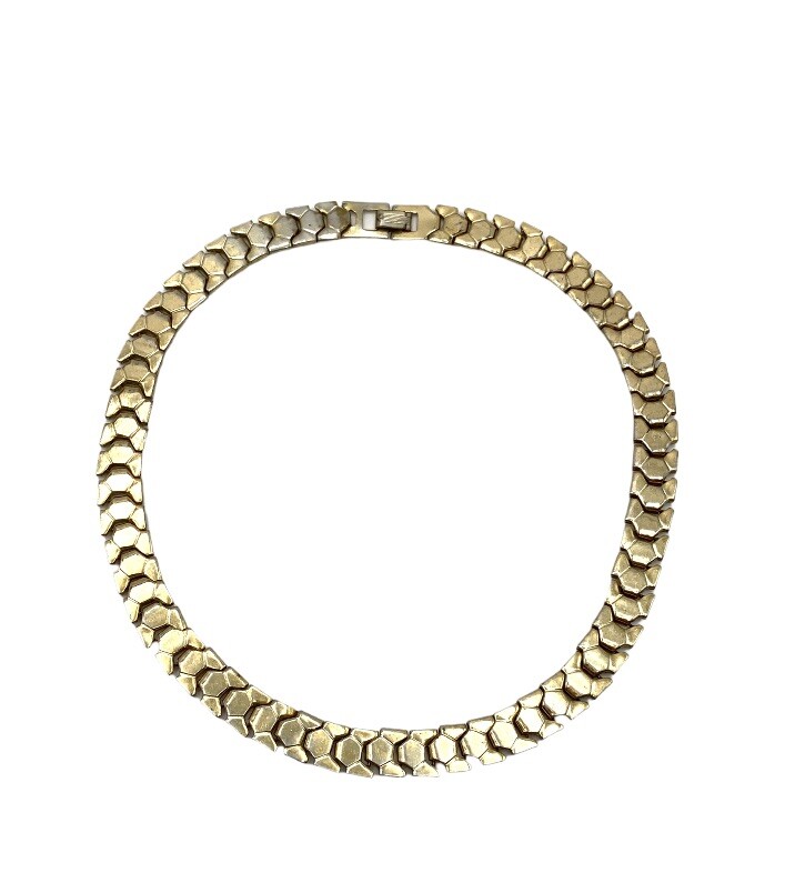 Vintage Gold-Tone Honeycomb Chain Choker Necklace 15” MCM Articulated Hexagon