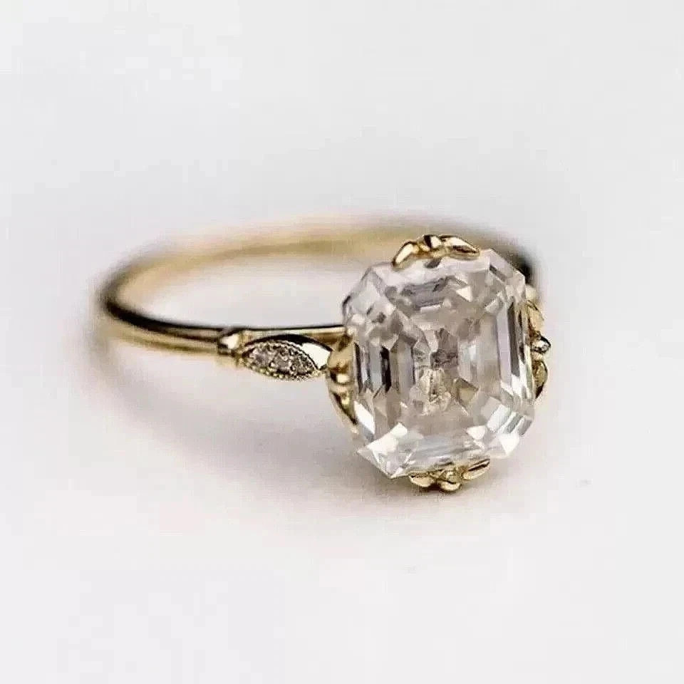 2.78Ct Art Deco Style Asscher Lab Created Diamond Anniversary 14K Gold FN Ring