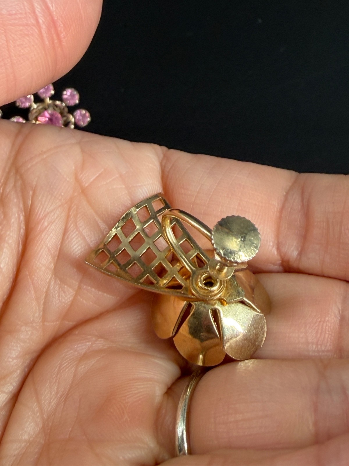 Vintage Flower Rhinestone Screw Back Earrings Lot 50s 60s