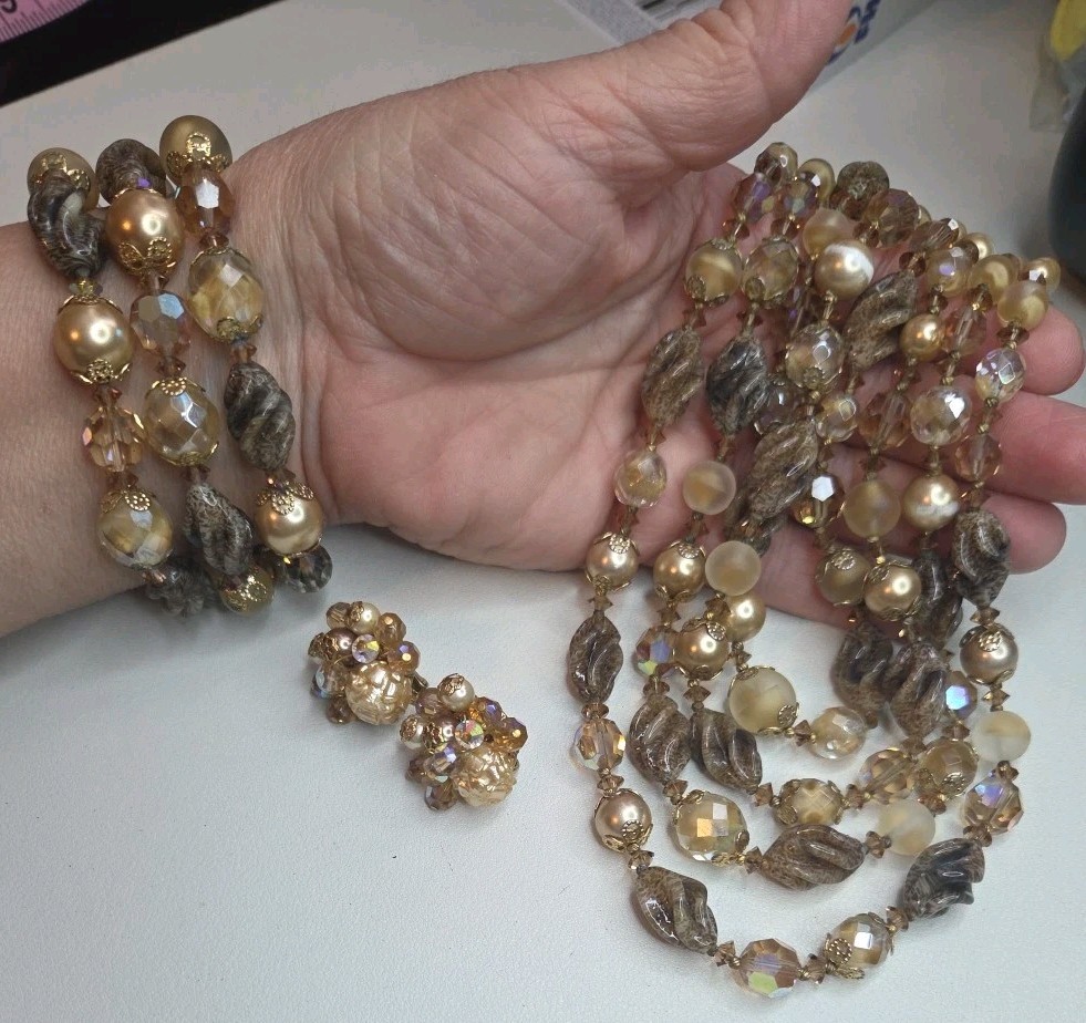Vintage Vendome Necklace Bracelet Earrings Art Glass Parure