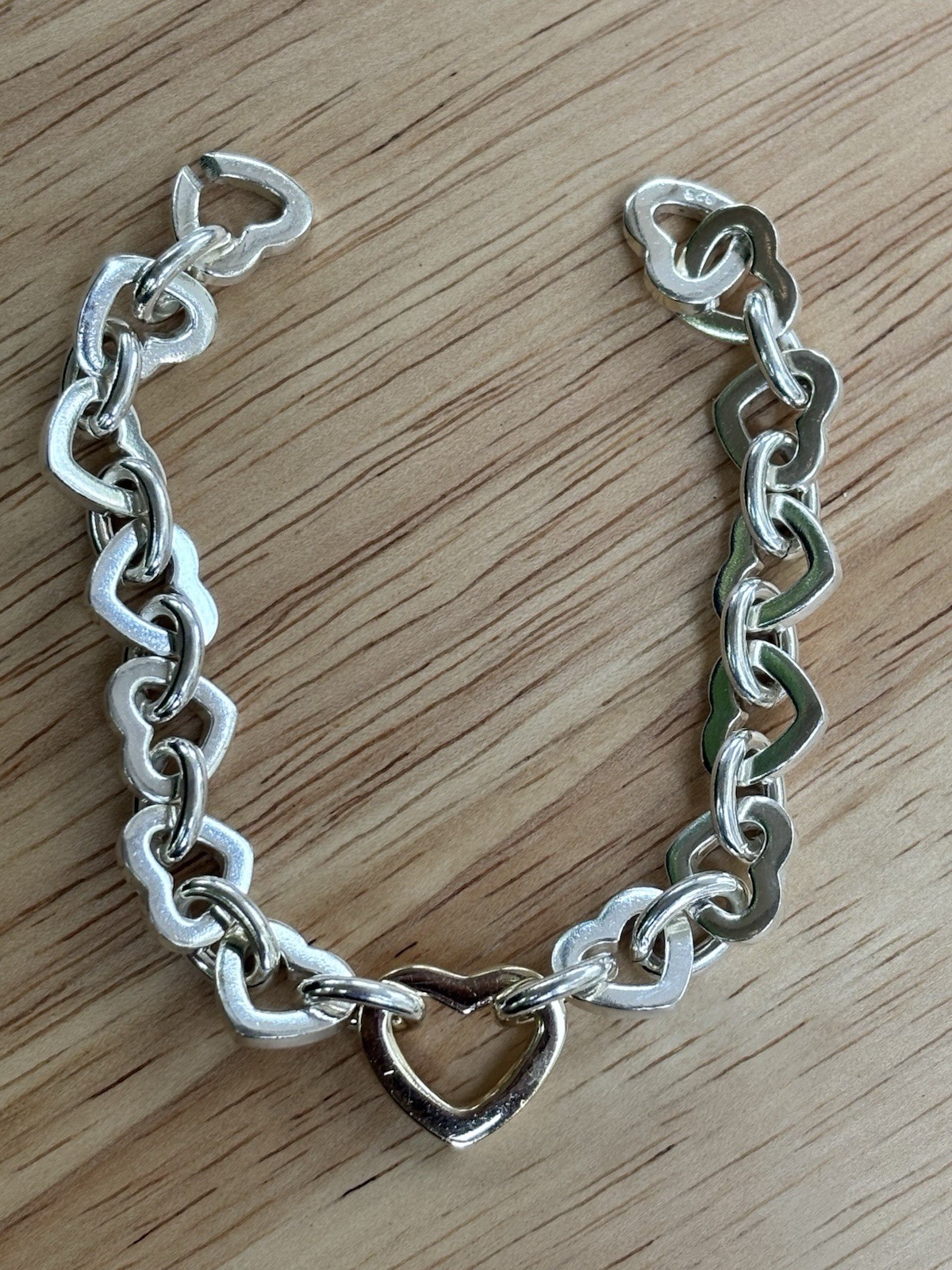 Vintage 925 Sterling Silver Heart Link Bracelet 7.5” Open Heart Chain