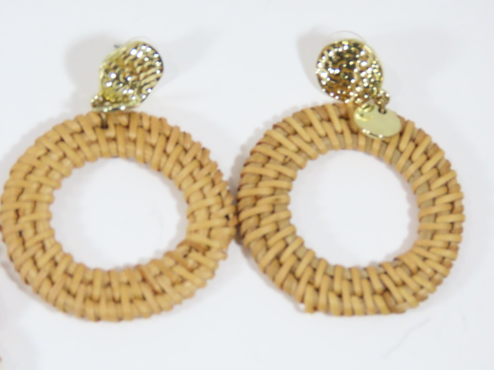 VTG Woven Wicker Wrap Rattan Dangle Drop Shell Earrings Pierced Boho Lot D2073
