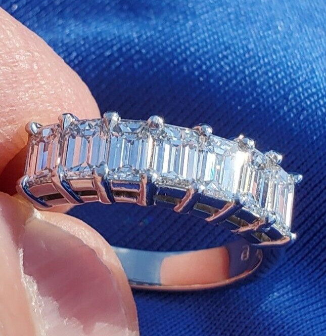 Original EARTH MINED DIAMOND Emerald cut Deco Wedding Band SOLID PLATINUM Ring 6