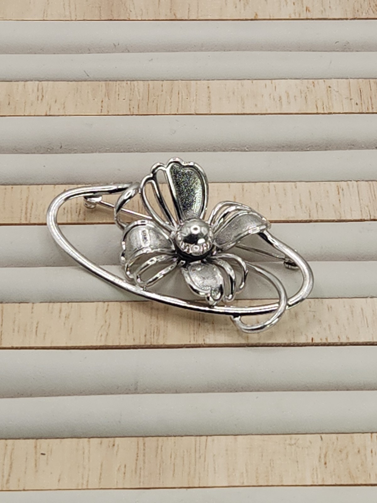 Vintage Forstner 925 Sterling Silver Art Deco Floral Flower Brooch Pin Signed