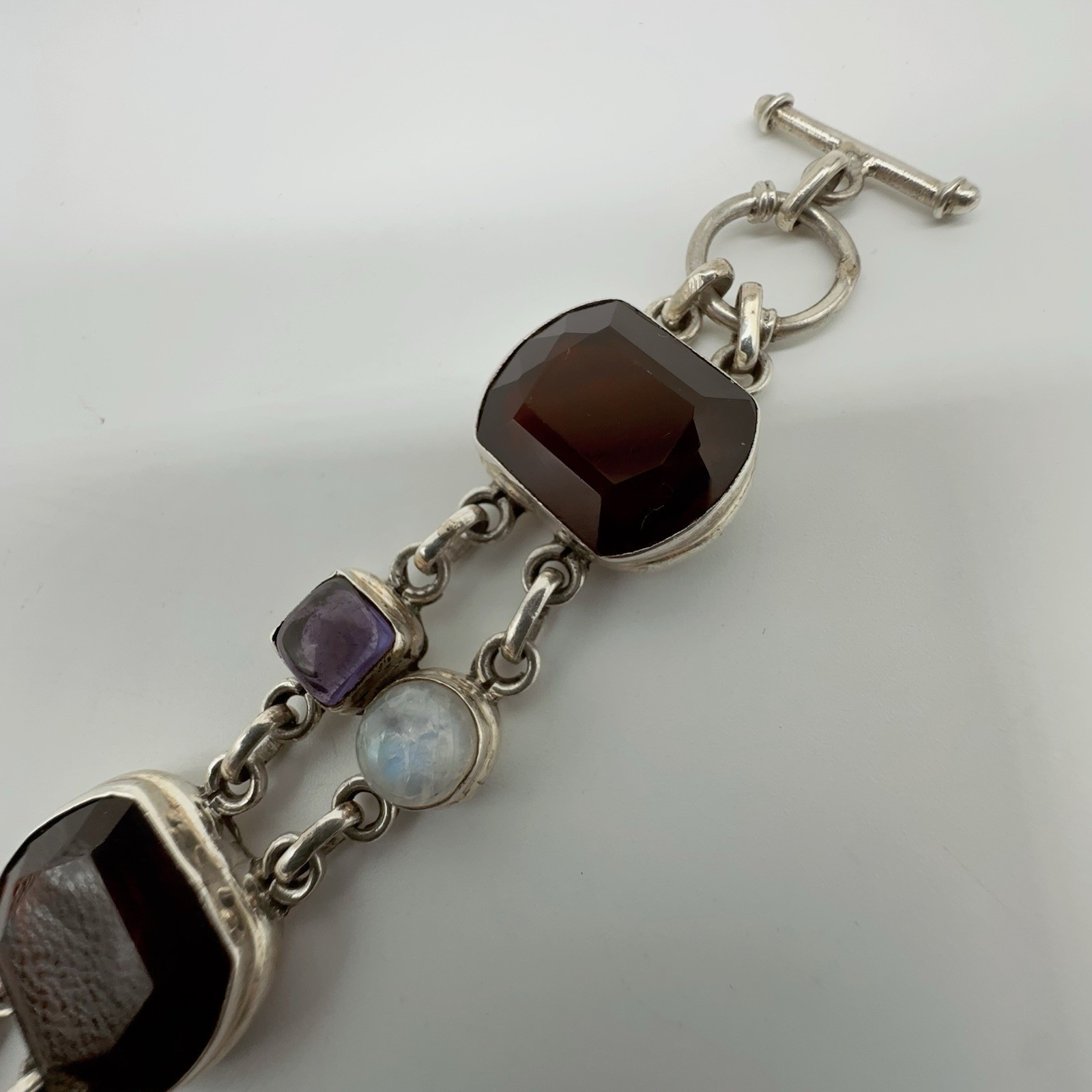 Sterling Silver Amethyst Moonstone & Glass Link Bracelet 37.1g #yes