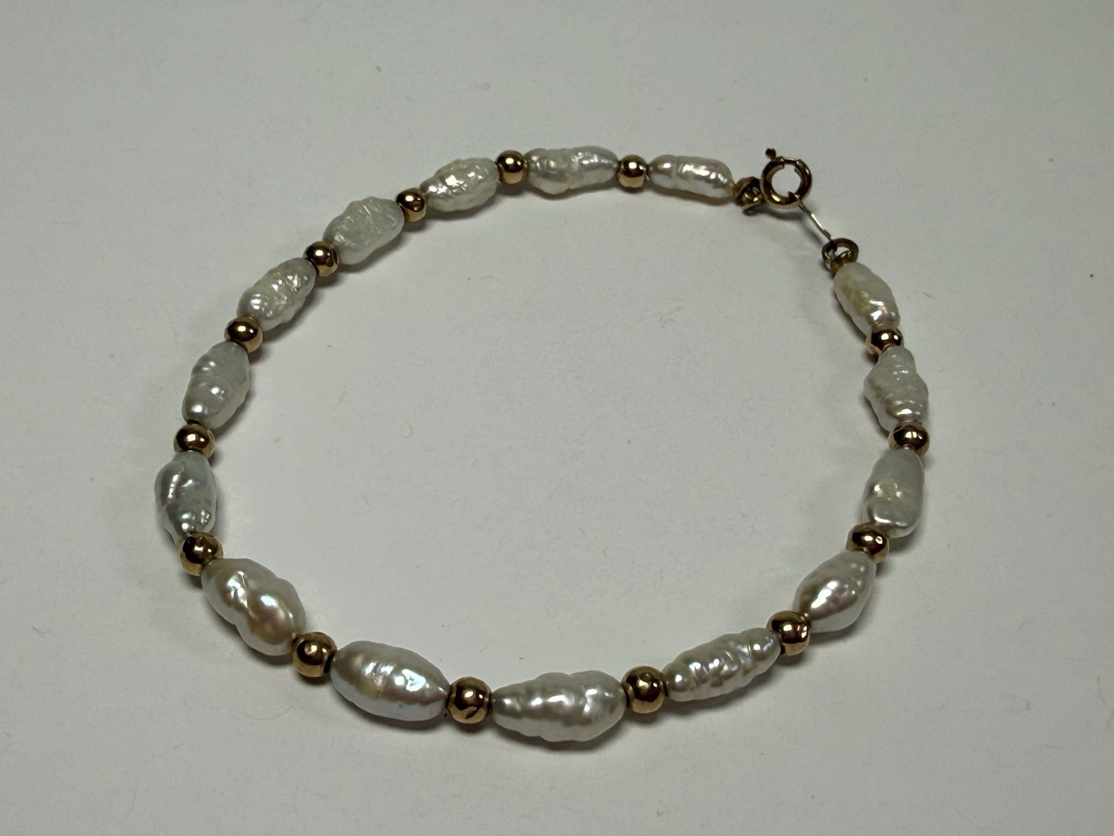 Vintage 14K Gold Freshwater Pearl Beaded 6.5” Bracelet 4mm