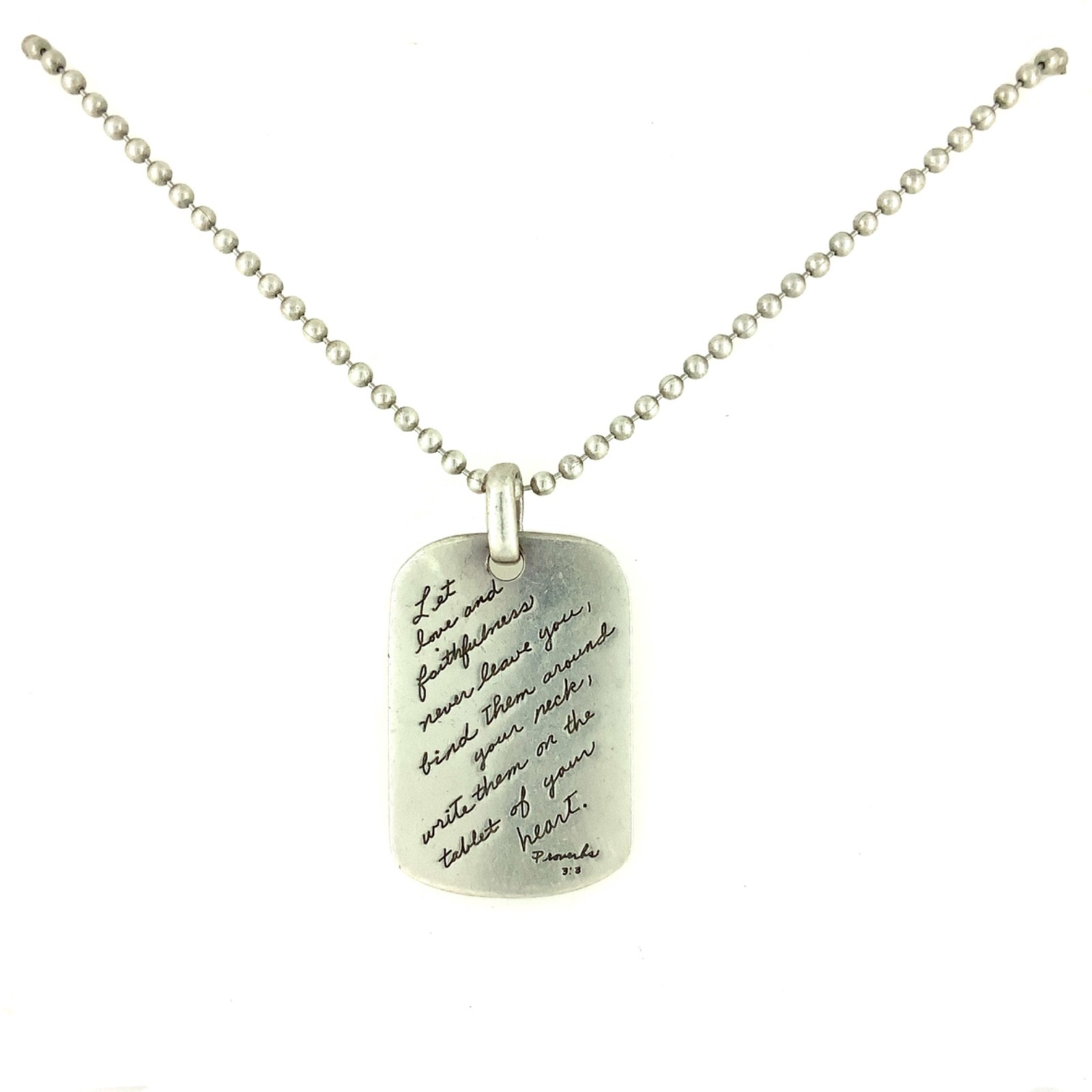 BB Vintage Sterling Silver Proverbs 3:3 Religious Pendant Chain Necklace 24”