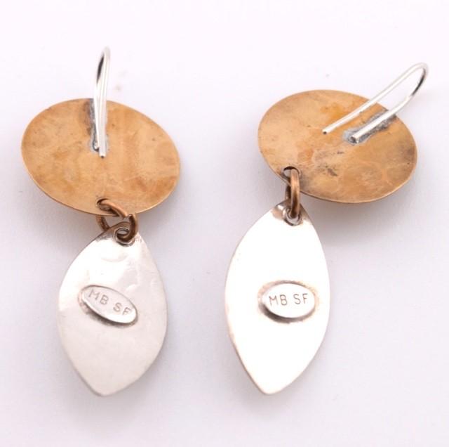 Marjorie Baer Mixed Metals Dangle Earrings Brass and Silver MB SF