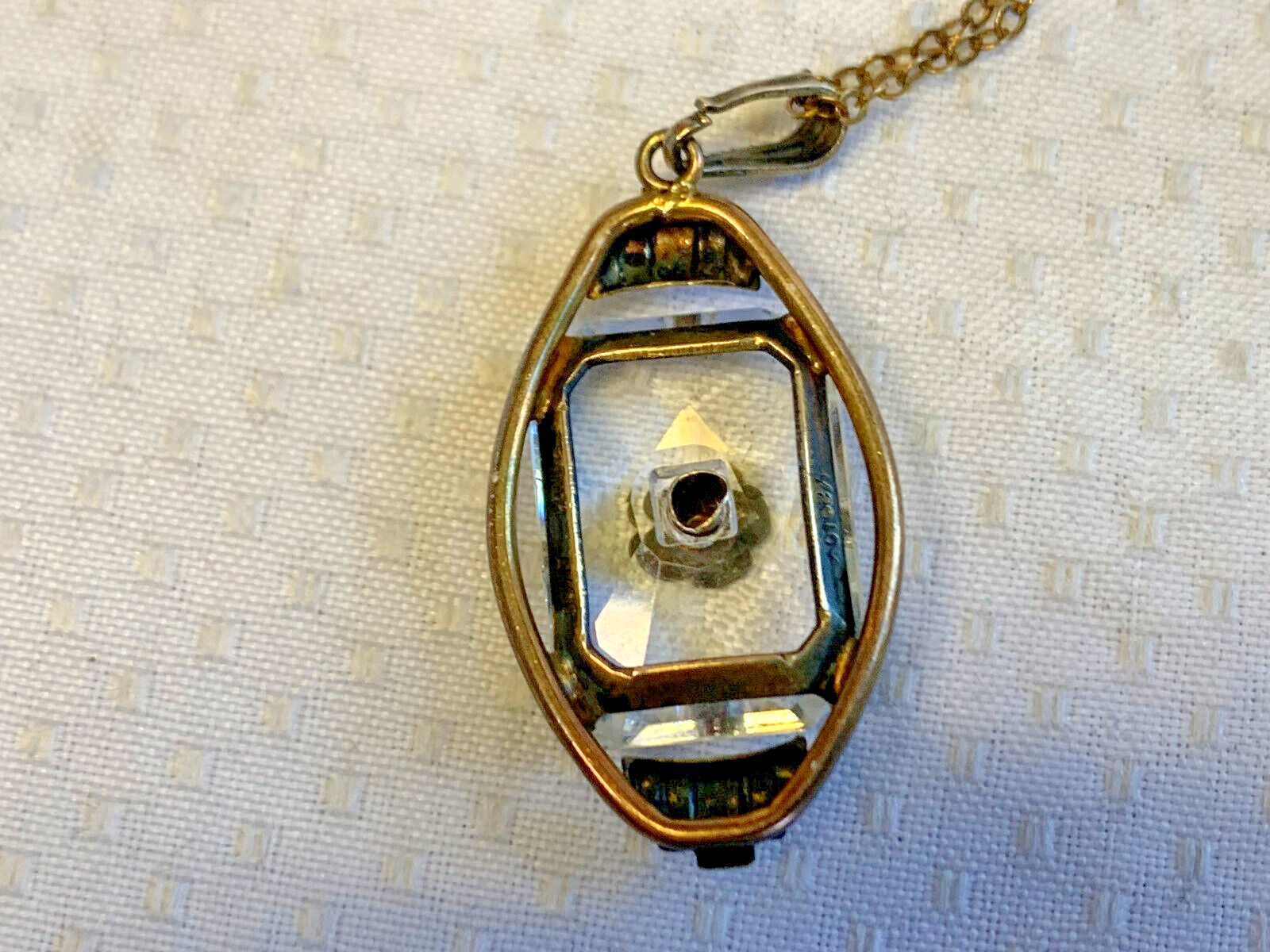 Vtg Gold Filled Necklace 18″ Jewelry Cable Chain Clear Stone Pendant
