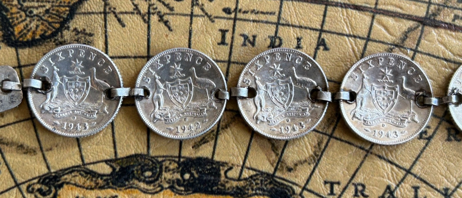 8 Australian Sixpence Silver Coins/ Vintage Bracelet