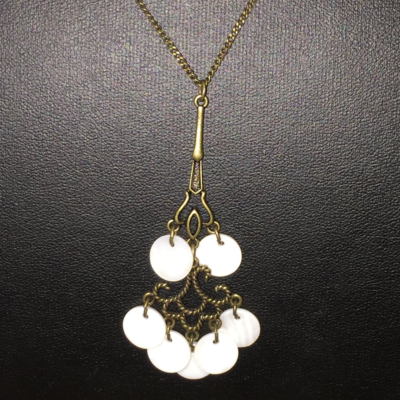 NRT Chandelier Pendant Necklace Bronze Tone Acrylic Discs Vintage Style
