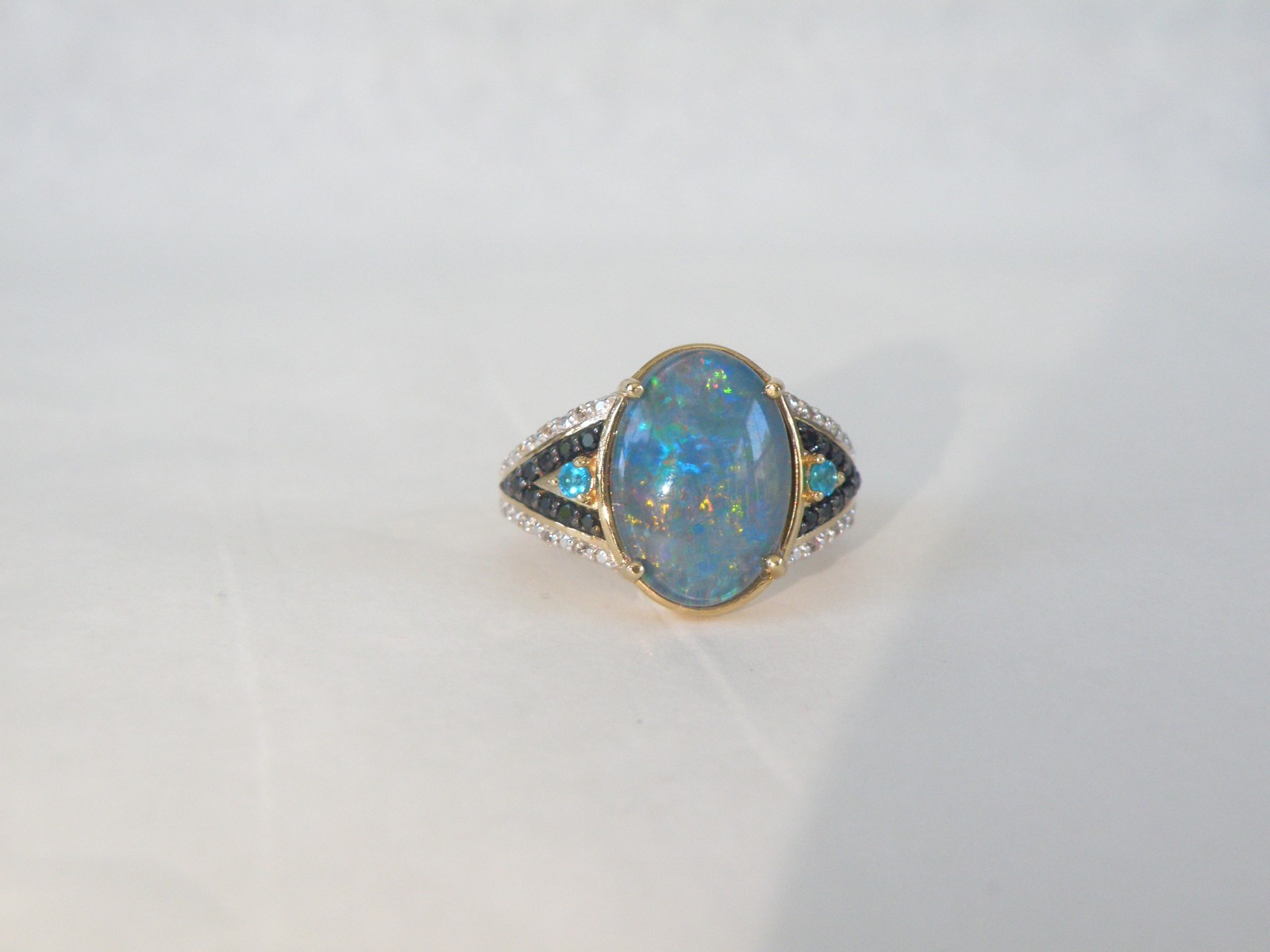 Sterling Silver 925 Gold Over Australian Opal Triplet Gemstone Ring Size 6