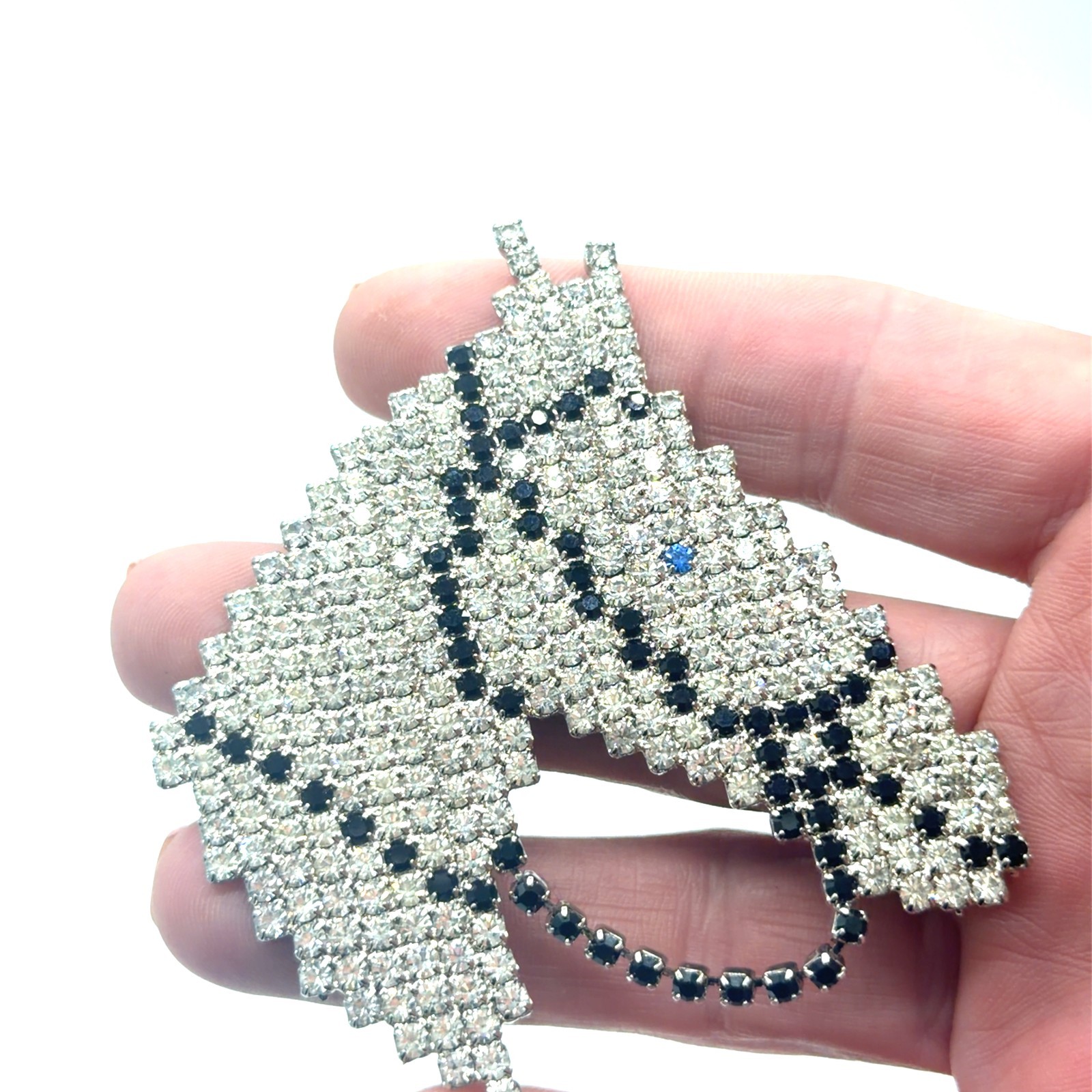Vintage BAUER Signed Mesh Rhinestone Horse Head Brooch – Sparkling Statement Pin