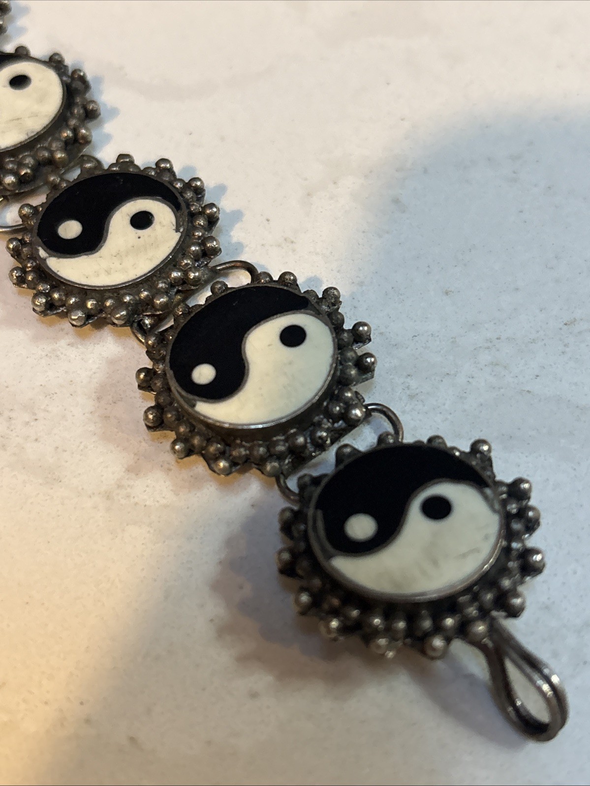 Vintage 1990s Yin Yang Silver-Tone Link Panel Bracelet