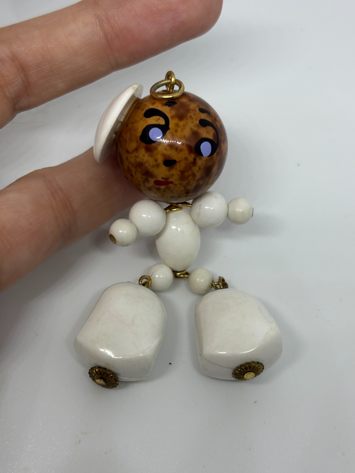 Vintage 40s 50s Articulated Parisian Frenchman Person Beaded Pendant Charm 2.5″