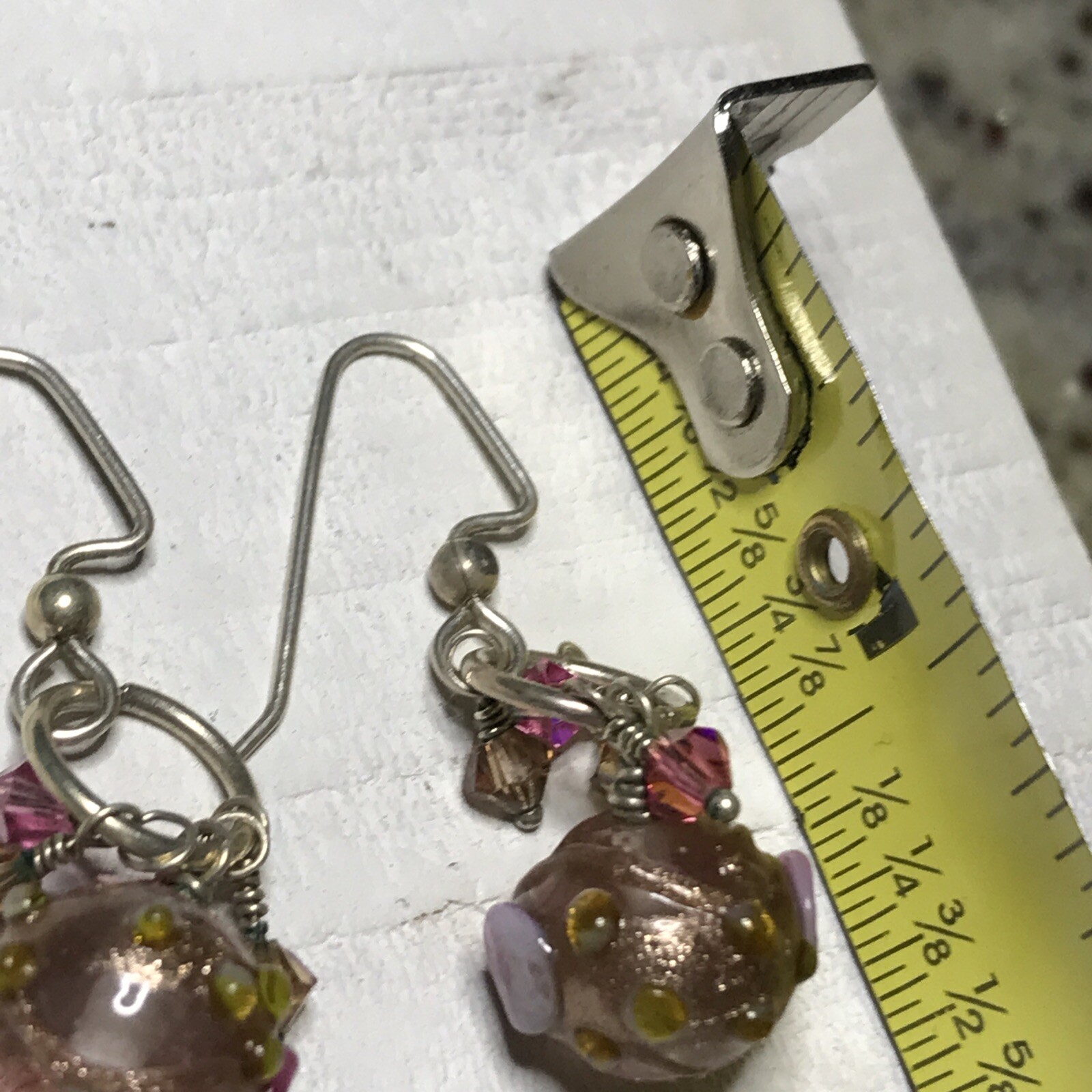 1.5” Drop BEAUTIFUL Murano Glass Venetian Wedding Cake Dangle Hook Pink EARRINGS