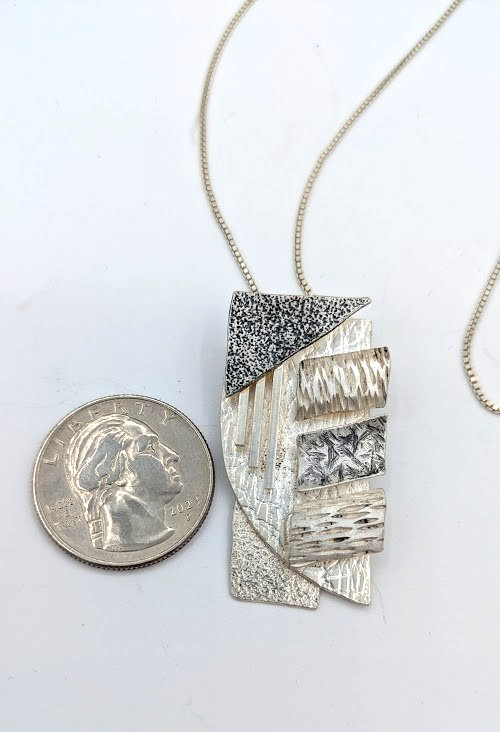 Vintage Statement Pendant Necklace Sterling Silver Modernist Abstract Geometric