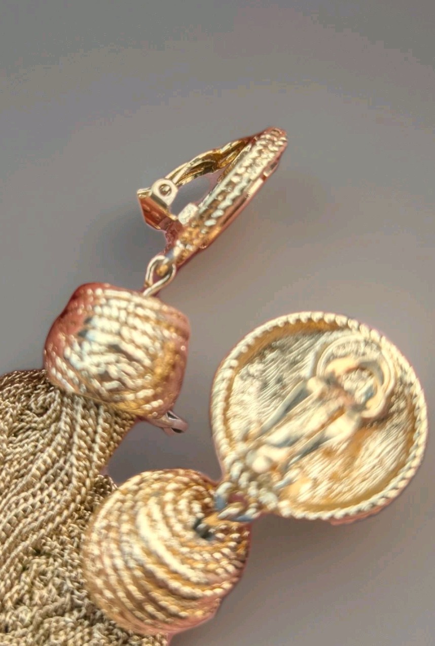 Vintage Givenchy Clip On Earrings Tassel Dangle Gold Tone