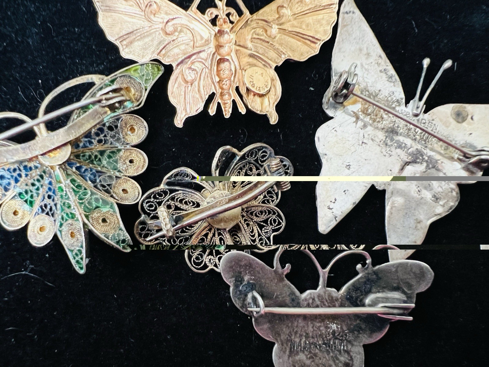 Lot 65 Vtg BUTTERFLY BROOCH Rhinestone Enamel 925 800 Silver GF Monet Trifari
