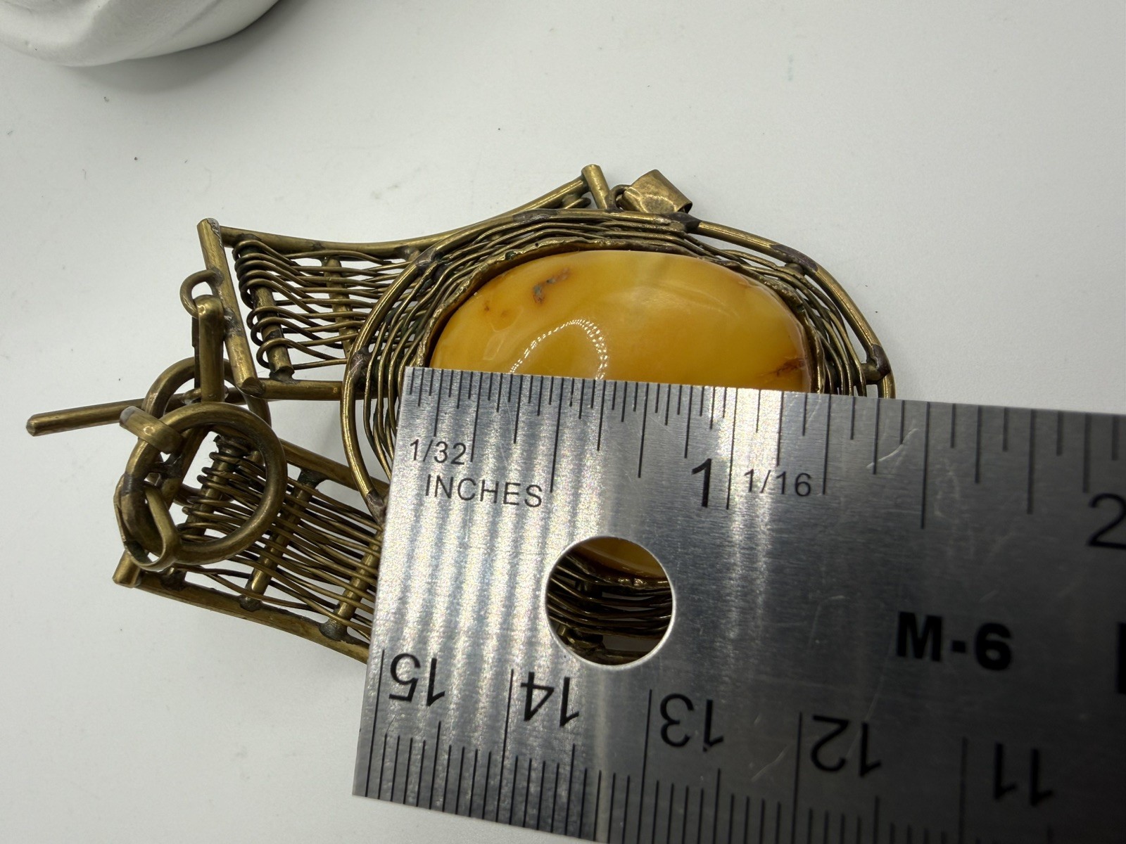 Vintage Amber Statement Cuff Bracelet Butterscotch Large Cabochon Wire Wrap
