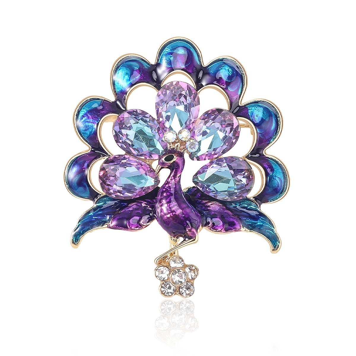 Style Peacock Bird Rhinestone Crystal Cyan Brooch Pin Pendant Flower Jewelry