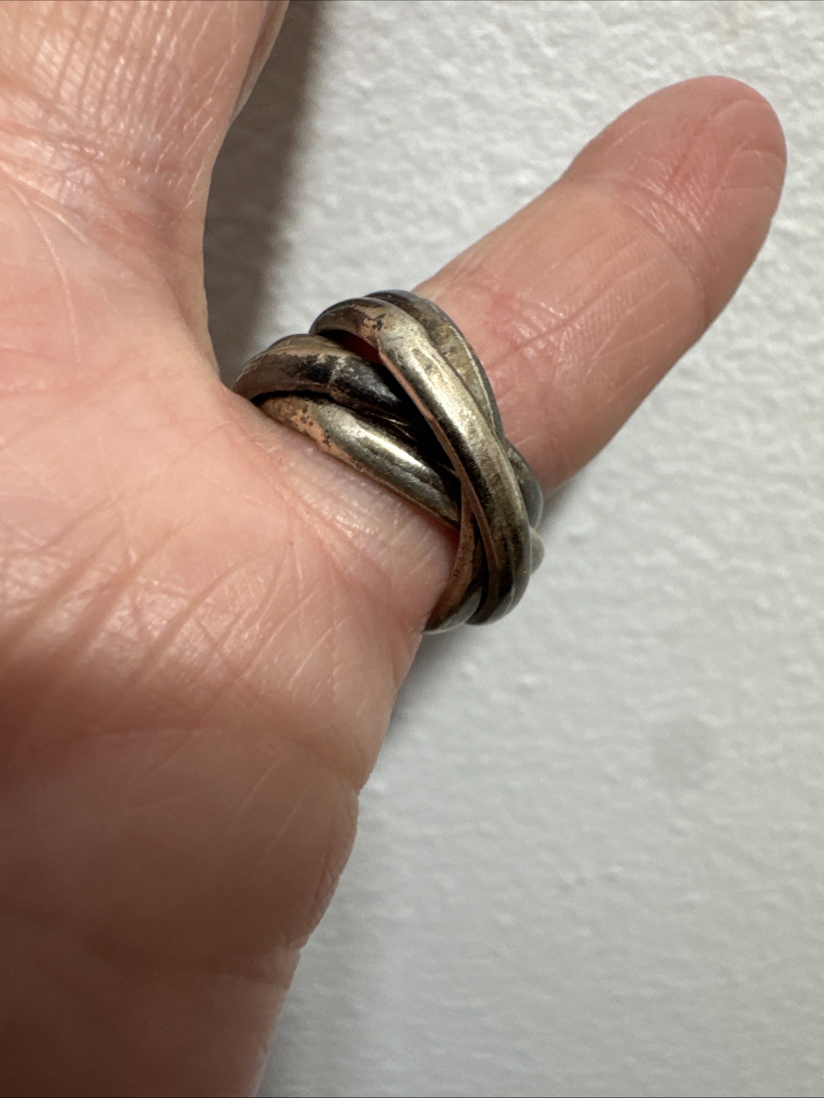 Vintage Chunky 5 Interlocking Sterling Silver Size 4.5 Band 8.6g Ring Tarnished