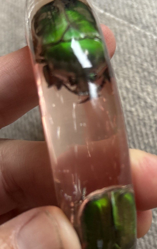 Clear Soft Pink Vtg Beetle Bracelet Translucent Resin,,1960s, NOS(#5)