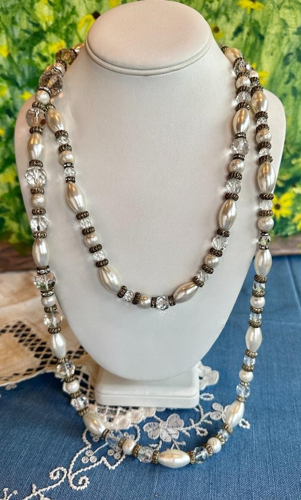 Vikki Carr Necklace Strass Faux Pearl Crystal Certificate Of Authenticity 54″
