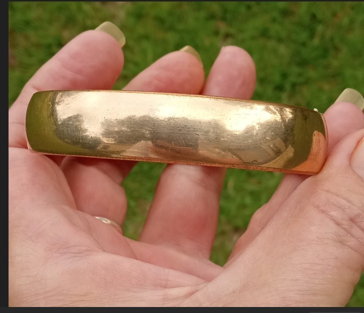 Antique Gold Filled GF Bangle Bracelet 36g, 7.5in, 1/2in Wide, Polished, Hinged