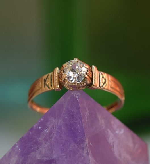 Antique Edwardian 14K Rose Gold .34ct Mine Cut Diamond Solitaire Ring Sz 8.4
