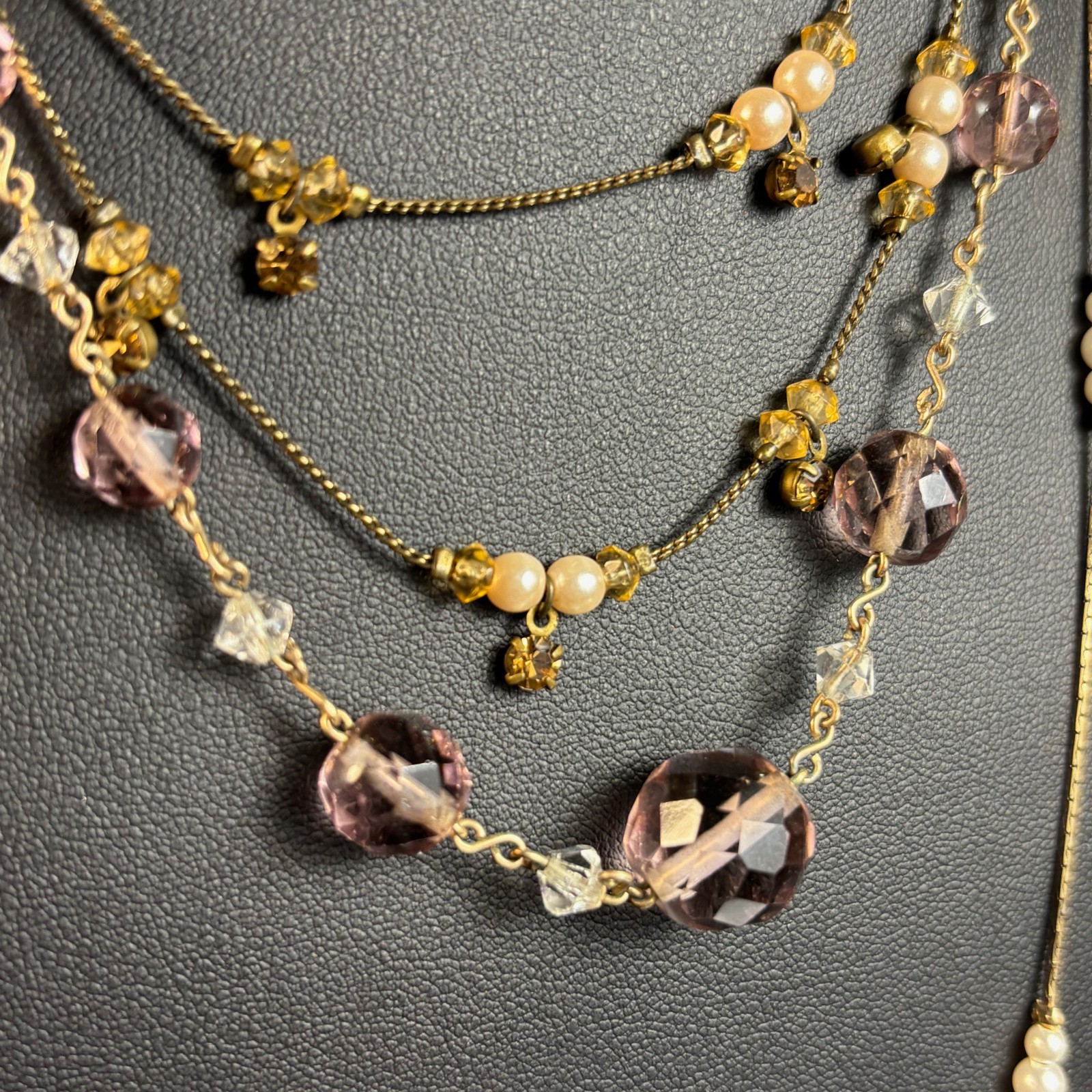 Necklace Lot Gold Tone Pearl Lavender Cut Glass Beads Delicate Romantic