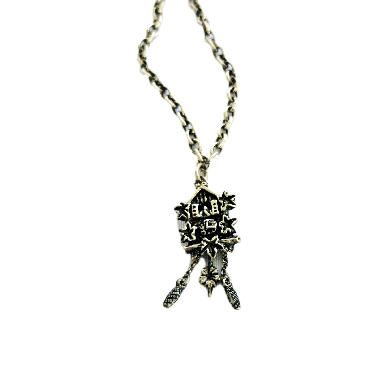 Antique European Silver Charm Bracelet – Cuckoo Clock Crown – 7.5″ – 9.86 Grams
