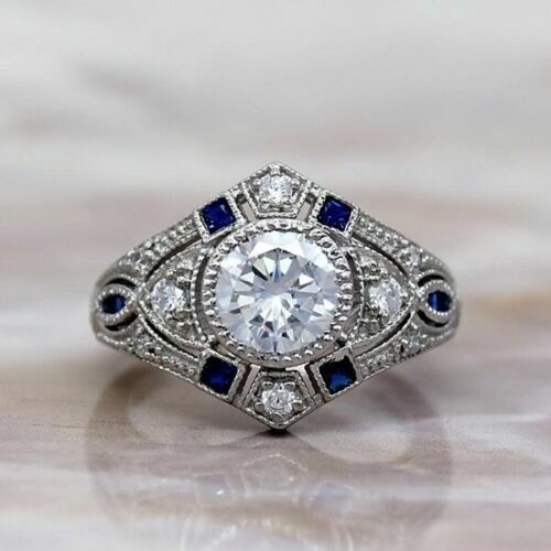 2.10 Ct White Diamond Art Deco Vintage Engagement Ring 925 Sterling Silver