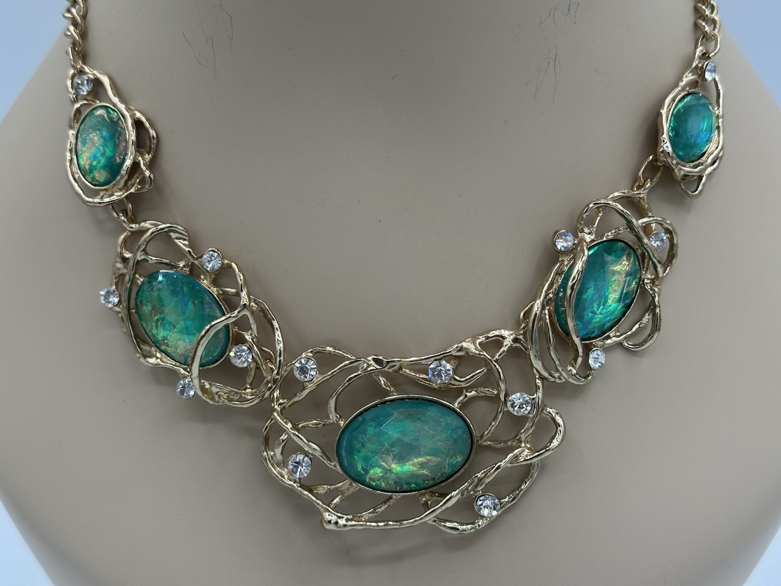 Stunning Vintage 1960’s-70’s Opaline Glass and Rhinestone Demi-Parure Set