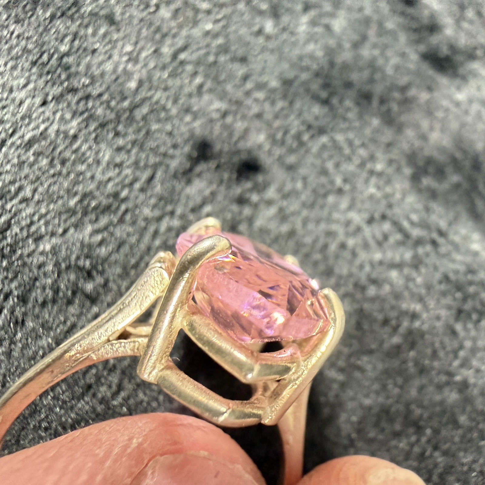Vtg Sterling Silver Ring .925 Sz 7 Large Marquis Pink Stone Cocktail Statement