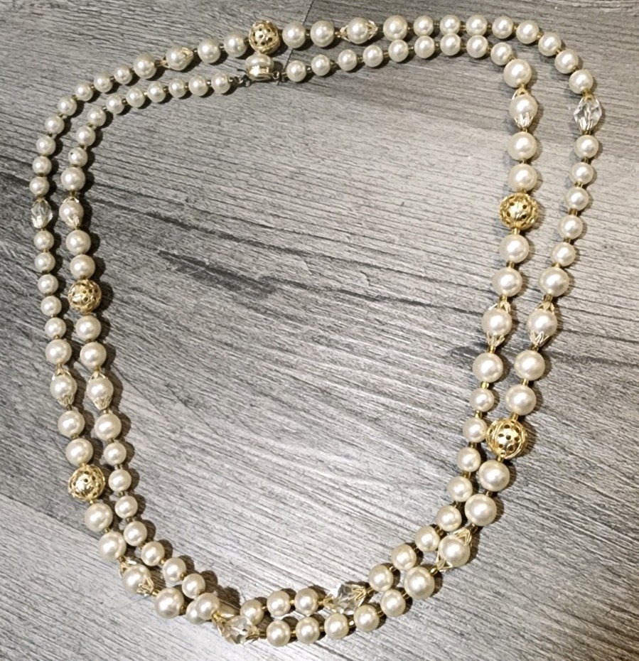Super Long Japan Beaded Faux Pearl Necklace 53″ Vintage