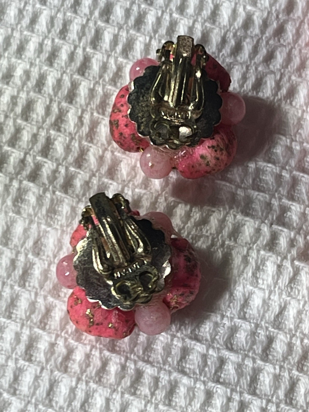Vintage Jewelry Set Japan 3 Strand Beaded Necklace And Matching Clip Earrings