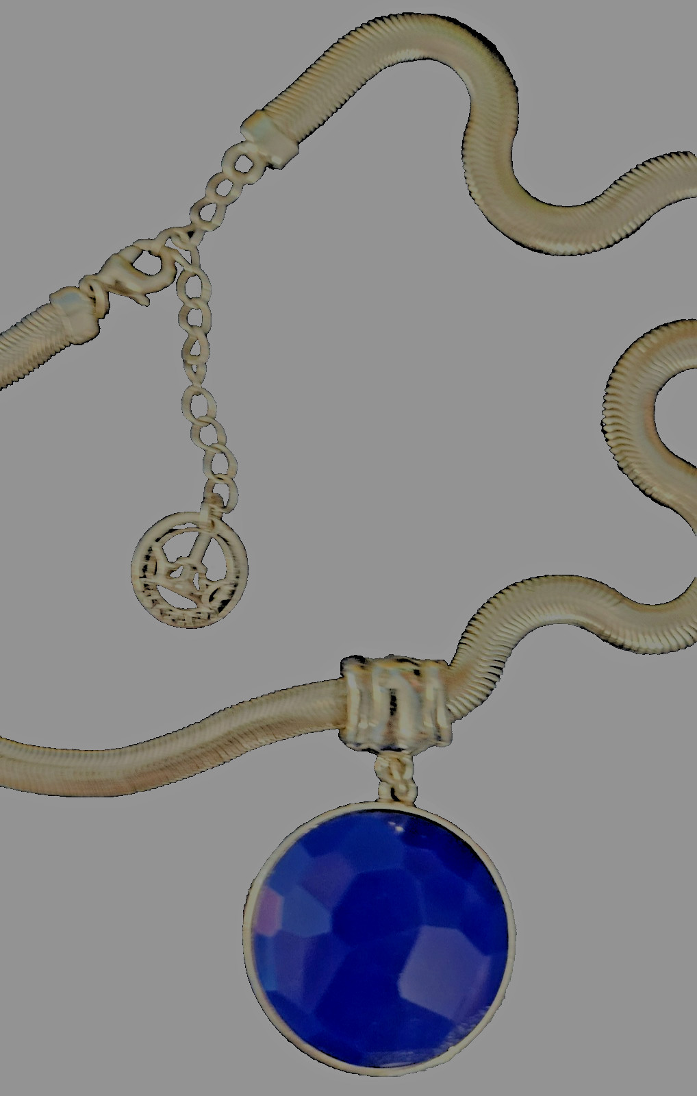 Vintage Crown Trifari Flexible Snake Chain and Large Faceted Blue Stone Pendant